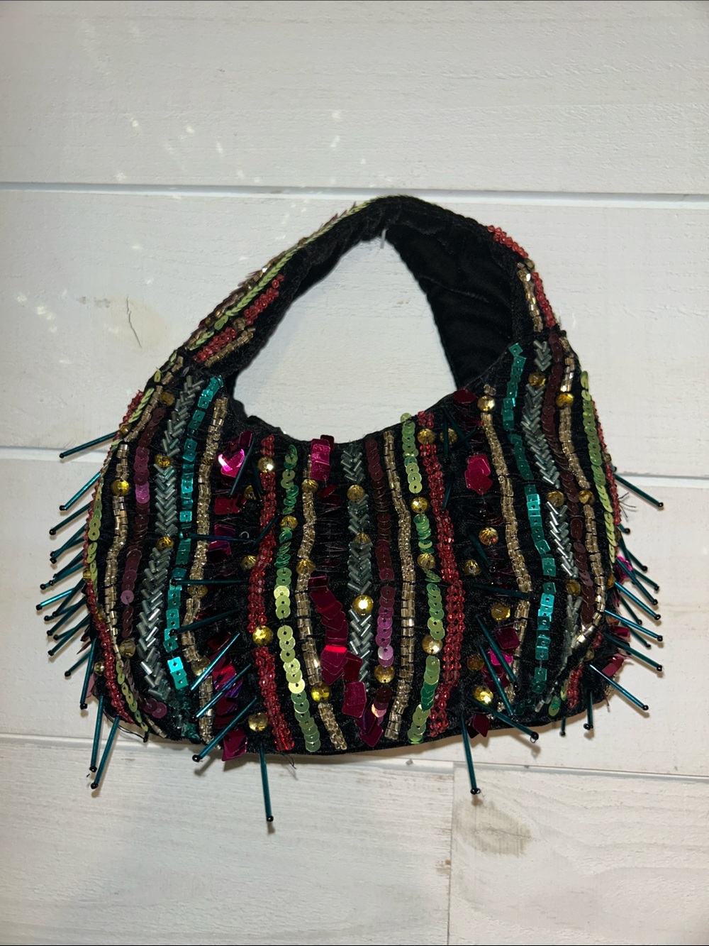 Viral India Beaded Hobo Bag in Black with Multicolor Sequins